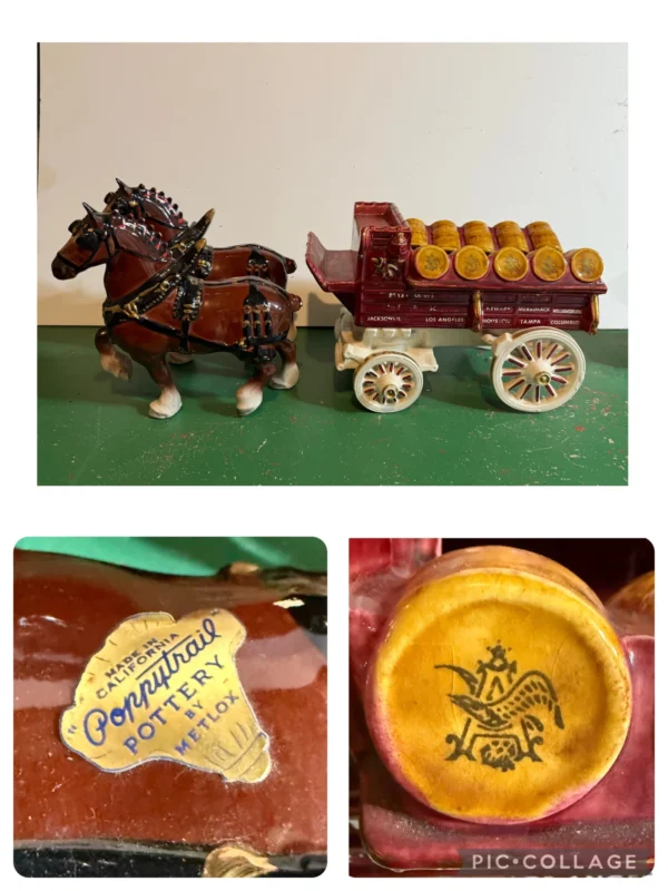 Glass Budweiser Beer Wagon With Two Horses