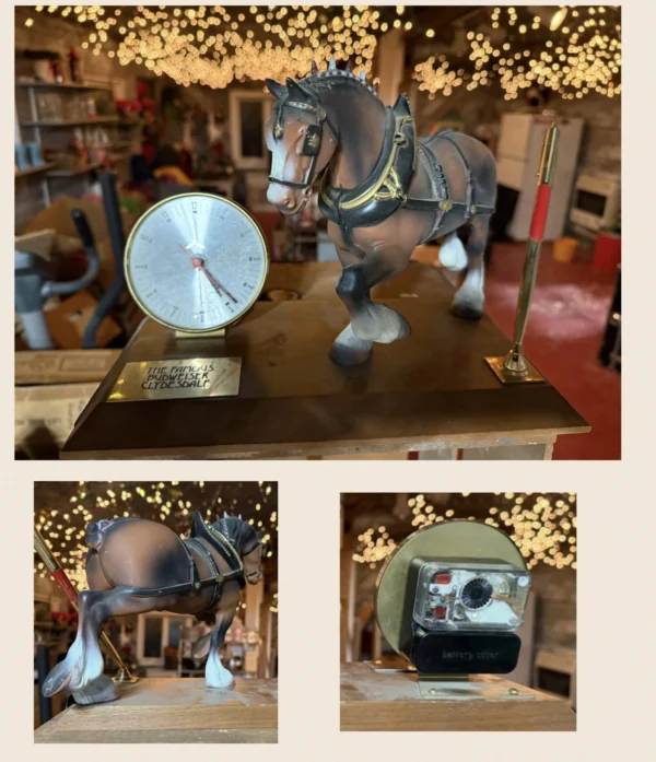 Clydesdale Figurine Desk Clock and Pen Holder