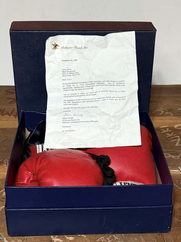 Oscar De La Hoya Signed Boxing Gloves - Letter From Anheuser Busch - Image 2